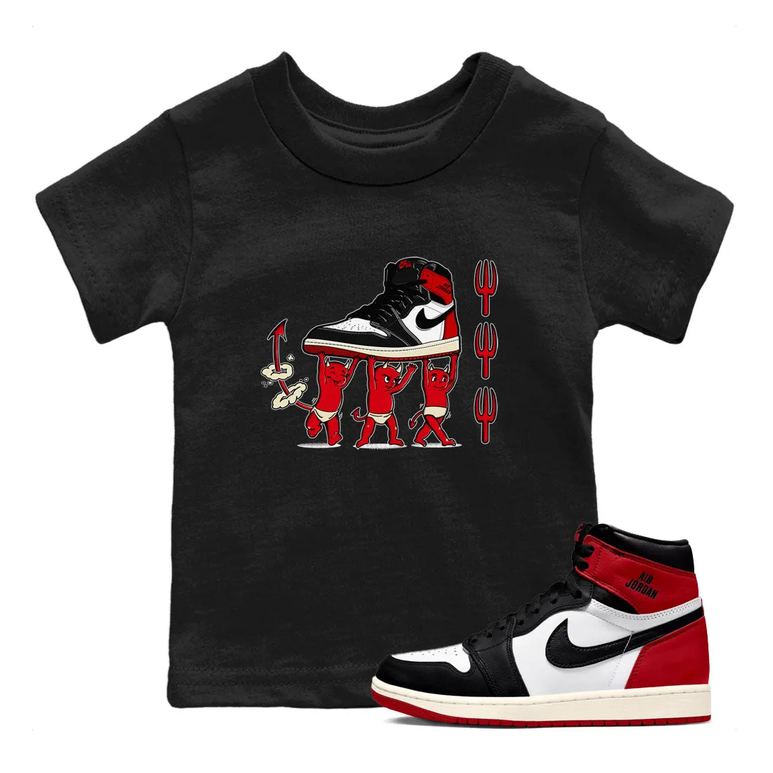 International coverage 1 Air Kids Reimagined Jordan All-out sale Toe SNRT Black Tees Devil Sneaker Babies -