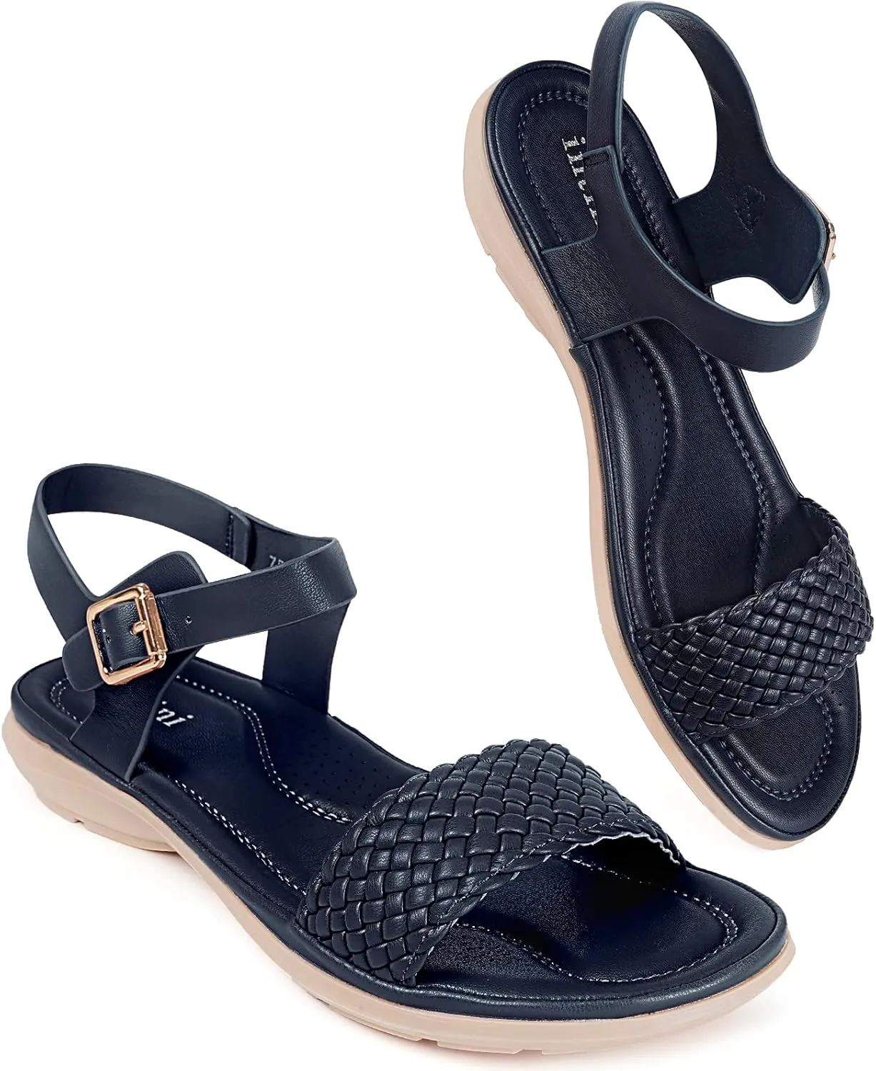 Intini Womens Flat Sandals Braided Strappy Summer Shoes Memory Foam insole Sandals for Women