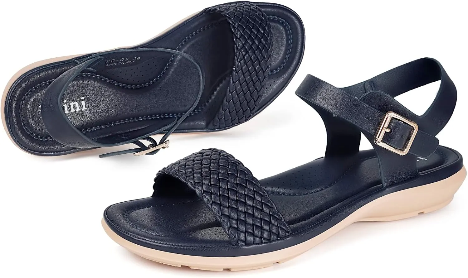 Intini Womens Flat Sandals Braided Strappy Summer Shoes Memory Foam insole Sandals for Women