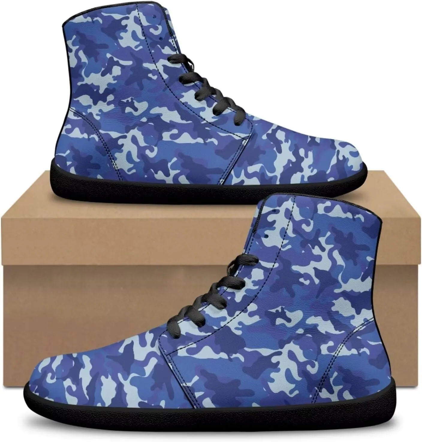 Jeiento Mens High Top Camouflage Shoes Wide Width Camo Barefoot Shoes Casual Walking Shoes