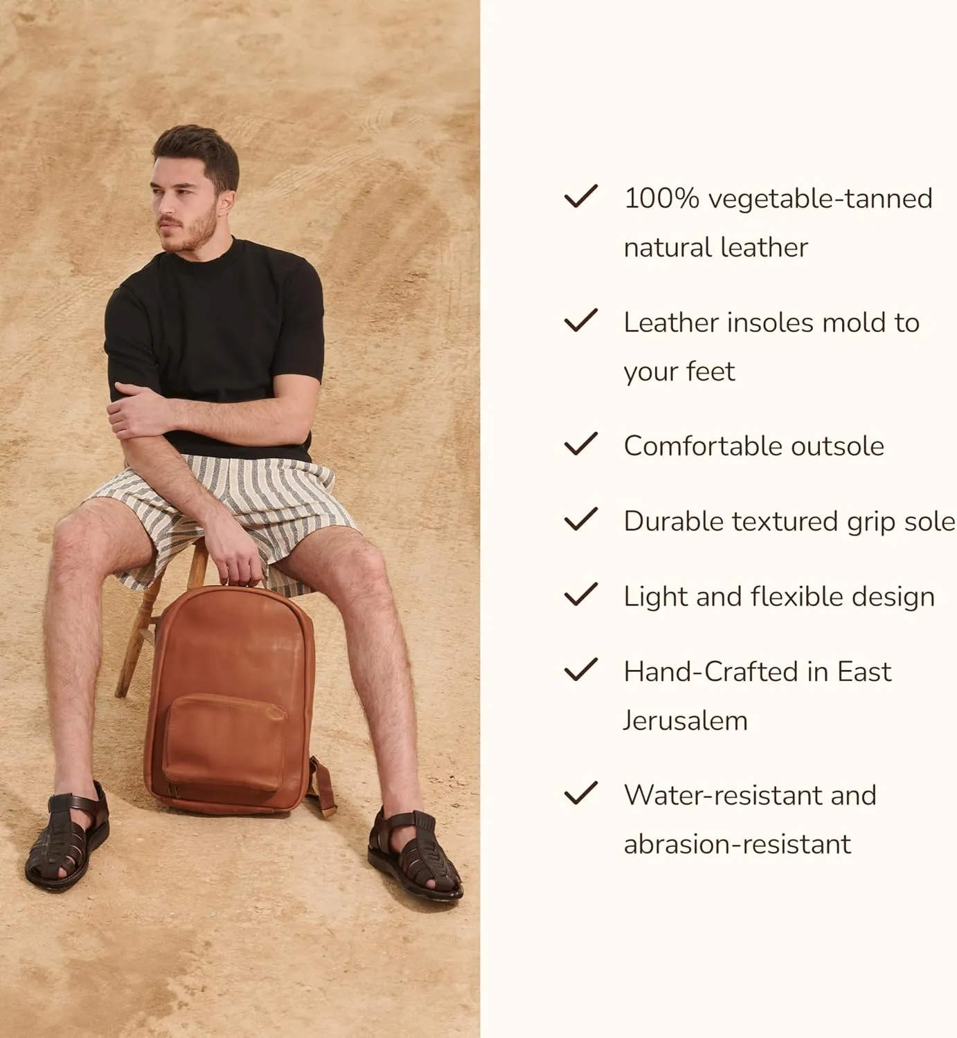 Jerusalem Sandals Barak - Leather Closed Toe Sandal - Men Sandals