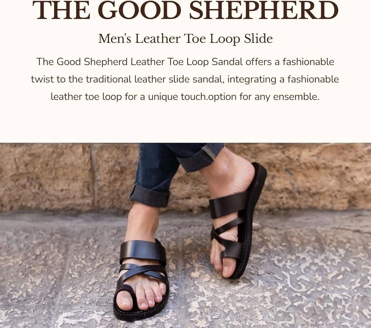 Jerusalem Sandals The Good Shepherd - Leather Toe Loop Slide - Men Sandals