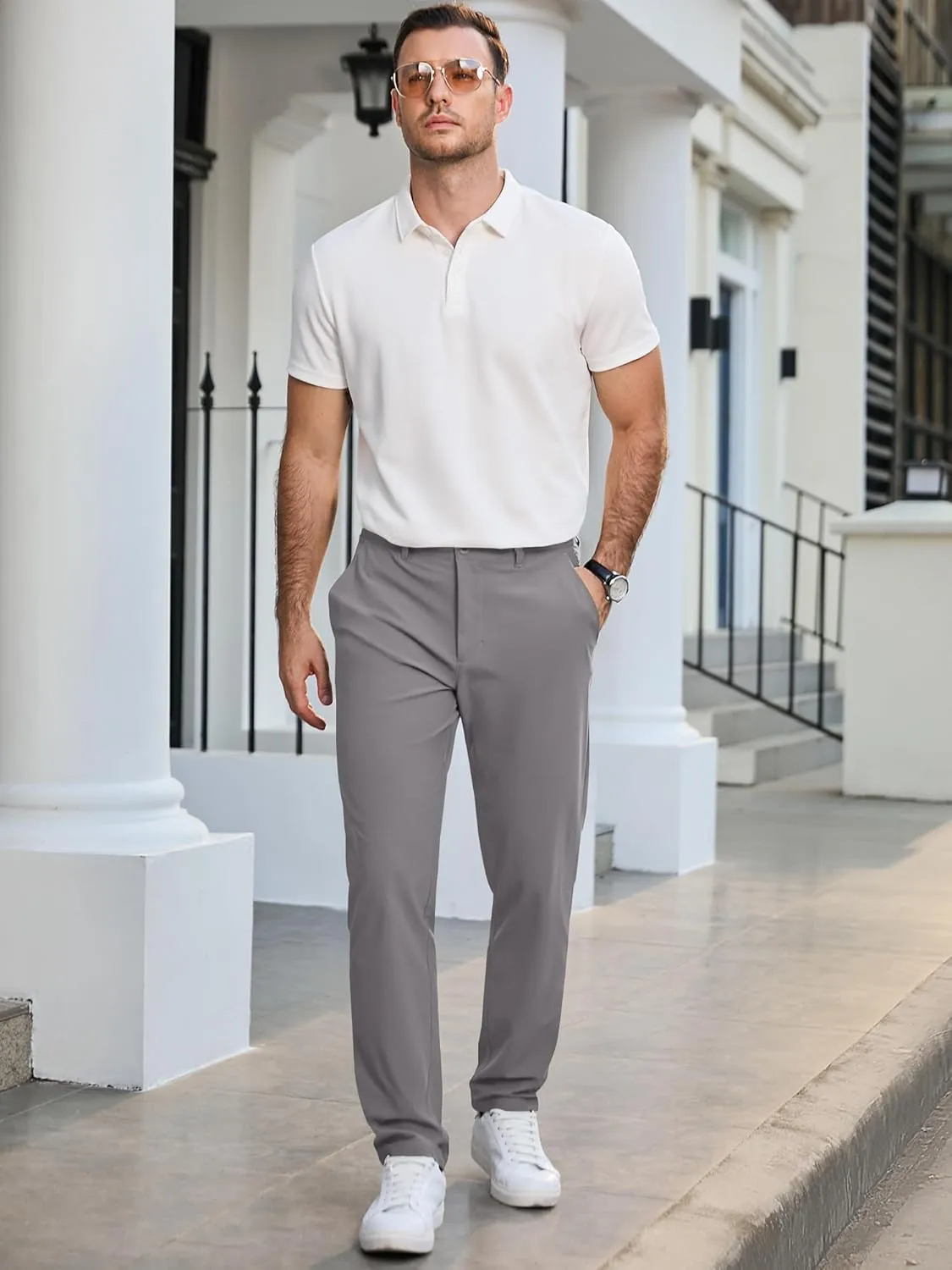 JMIERR Mens Chino Pants Casual Stretch Golf Pants Waist Tapered Trousers Lightweight Comfy Pants with Zipper Pockets