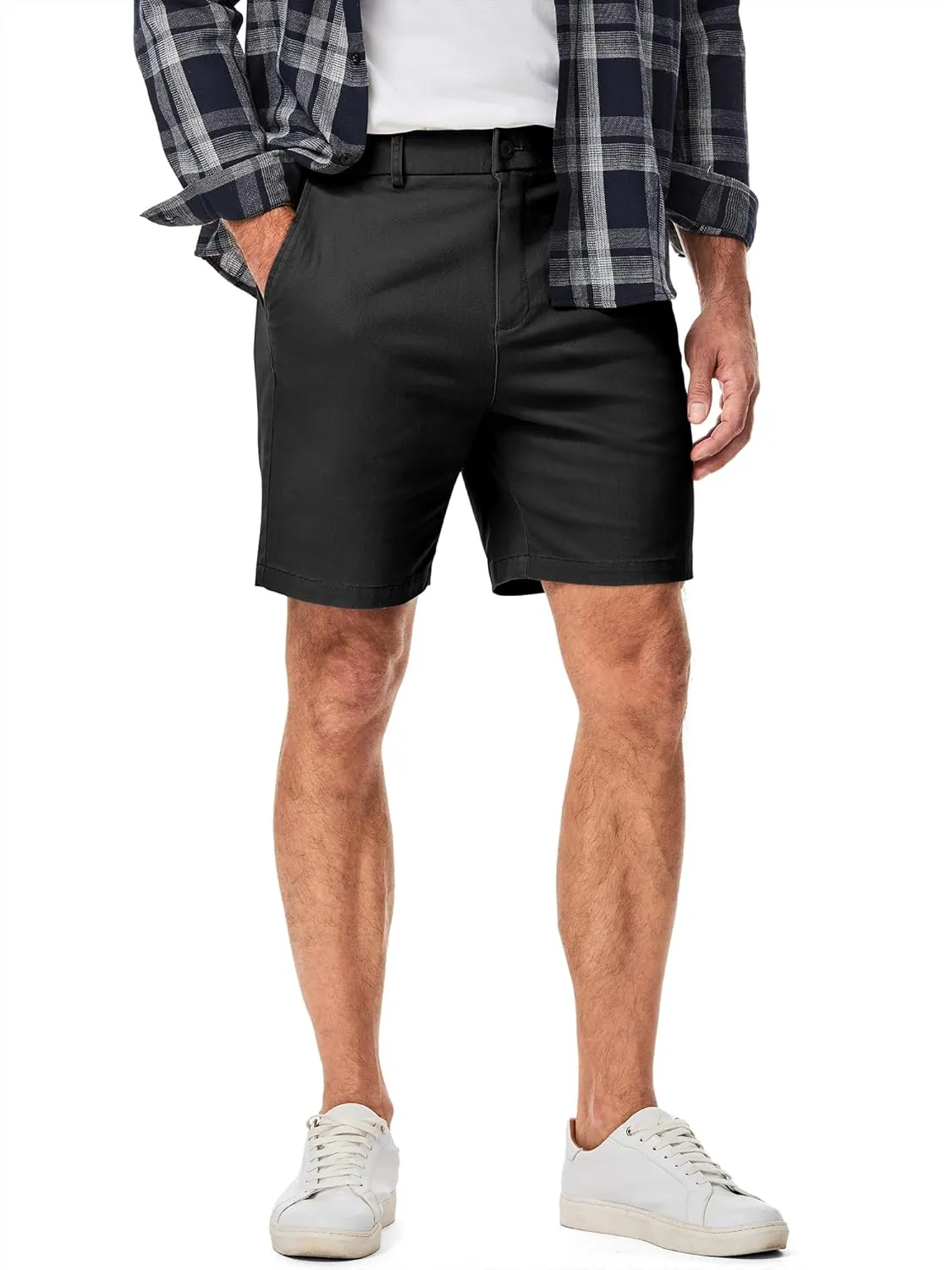 JMIERR Men's Classic-Fit 7" Chino Short Summer Stretch Waist Cotton Twill Casual Dress Shorts with Pockets