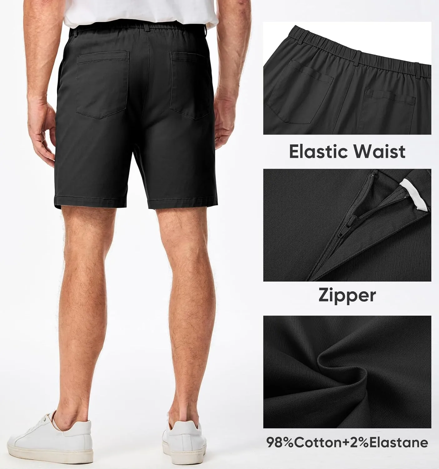 JMIERR Men's Classic-Fit 7" Chino Short Summer Stretch Waist Cotton Twill Casual Dress Shorts with Pockets