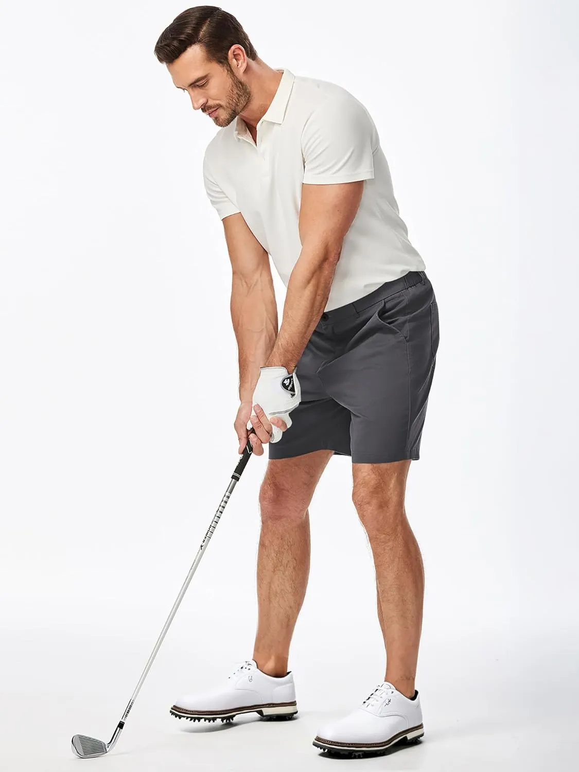JMIERR Men's Classic-Fit 7" Chino Short Summer Stretch Waist Cotton Twill Casual Dress Shorts with Pockets
