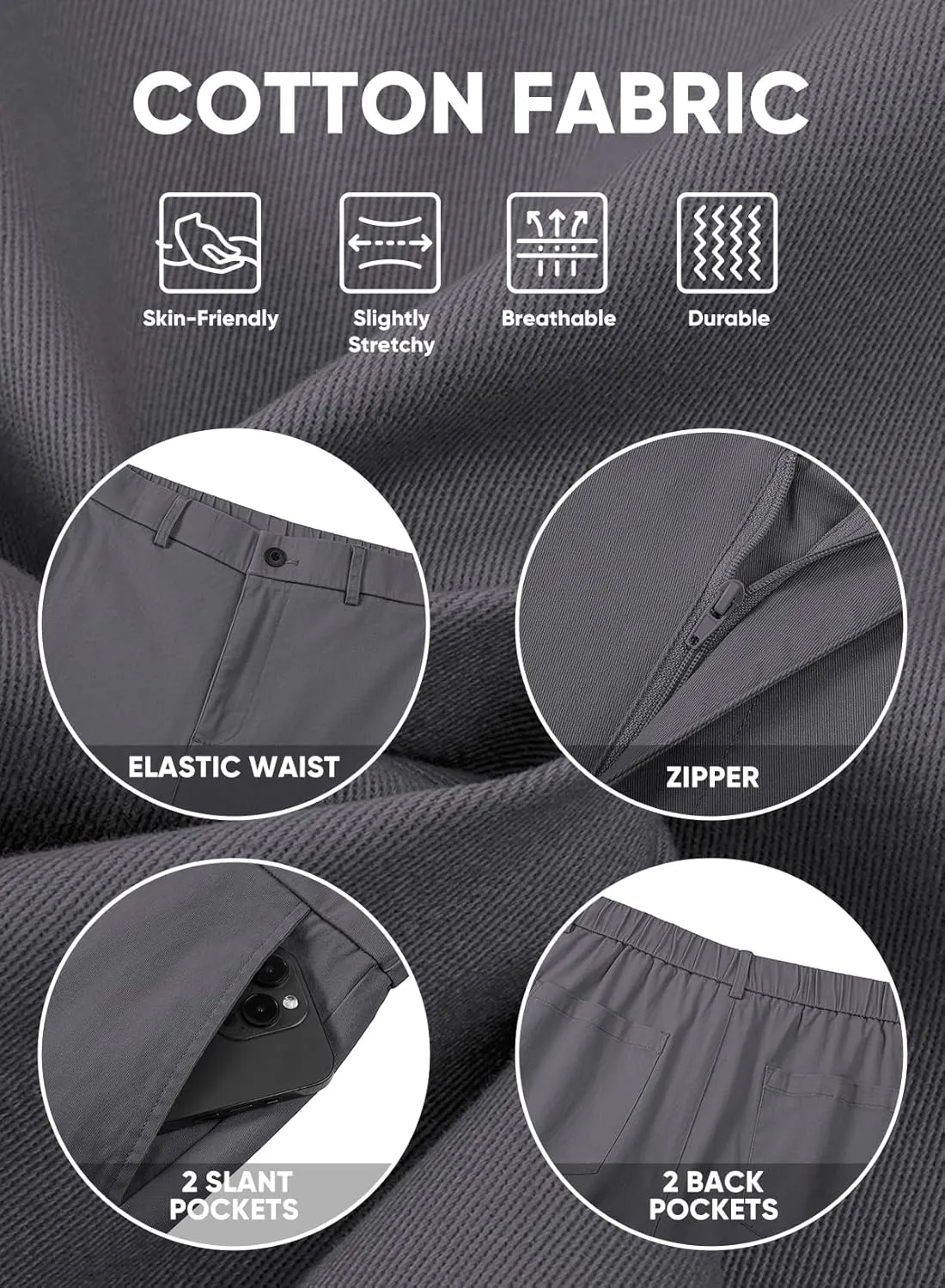 JMIERR Men's Classic-Fit 7" Chino Short Summer Stretch Waist Cotton Twill Casual Dress Shorts with Pockets