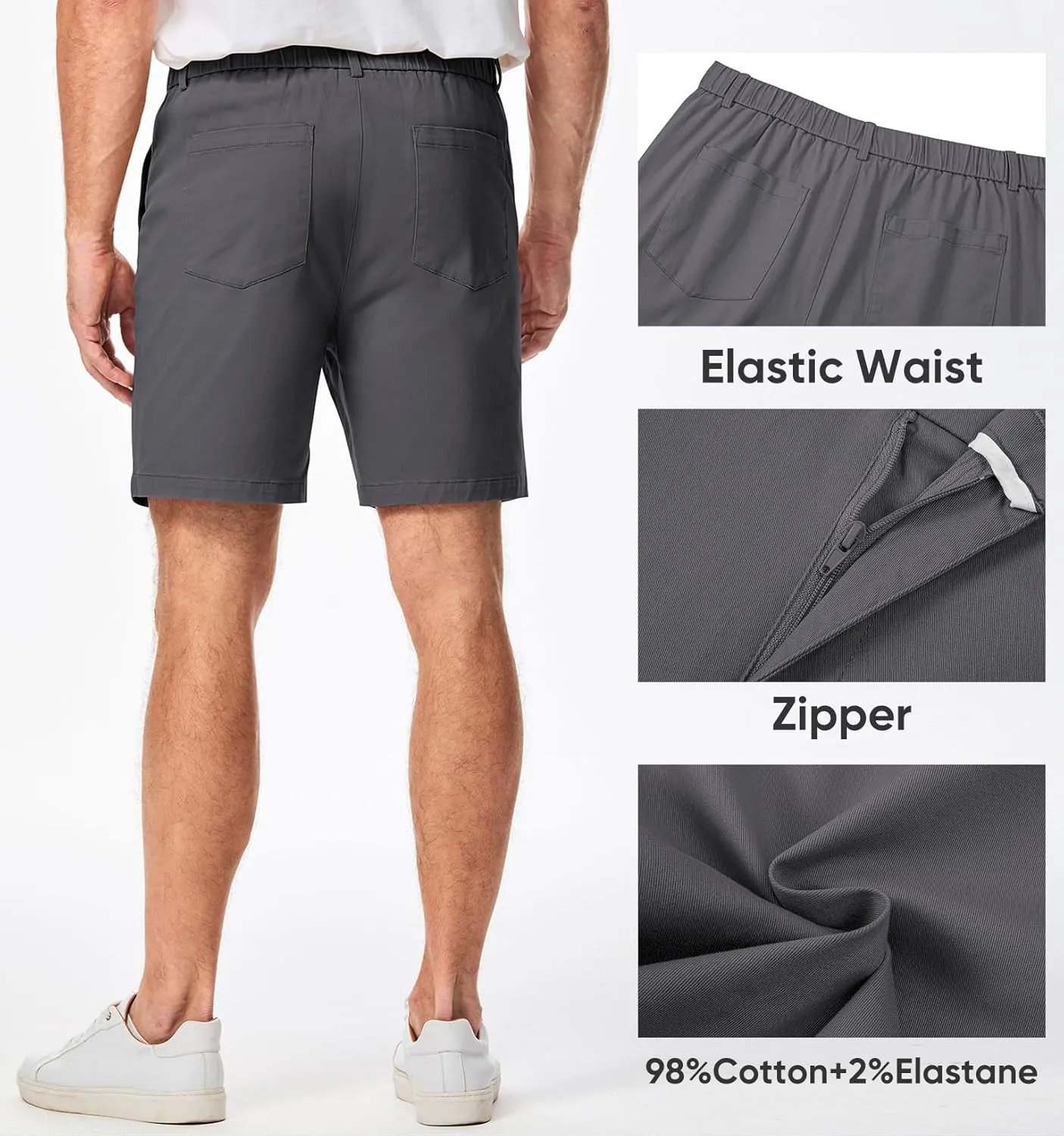 JMIERR Men's Classic-Fit 7" Chino Short Summer Stretch Waist Cotton Twill Casual Dress Shorts with Pockets