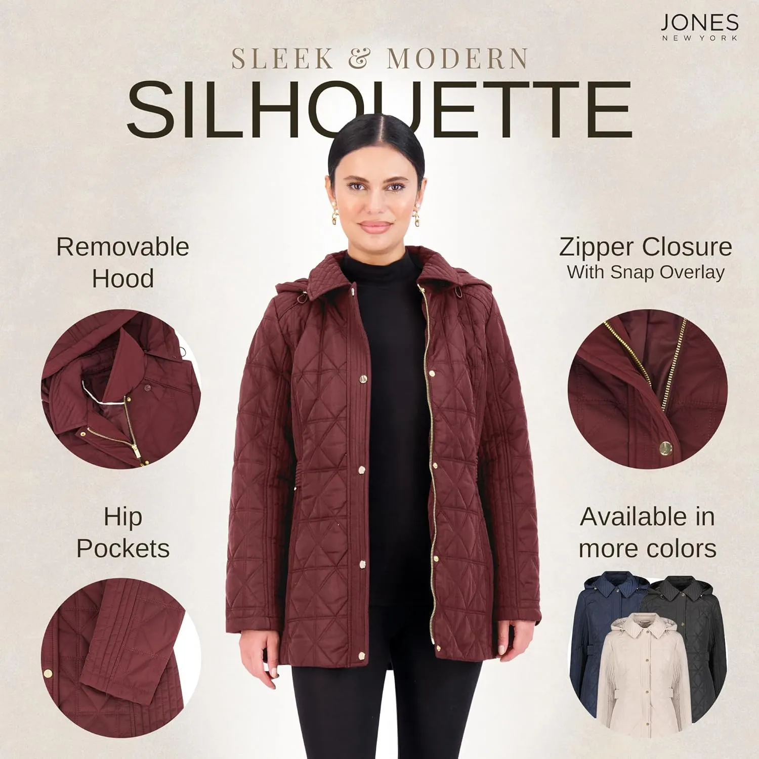 Jones New York Puffer Jacket Womens, Women Jacket Winter, Quilted Jackets for Women