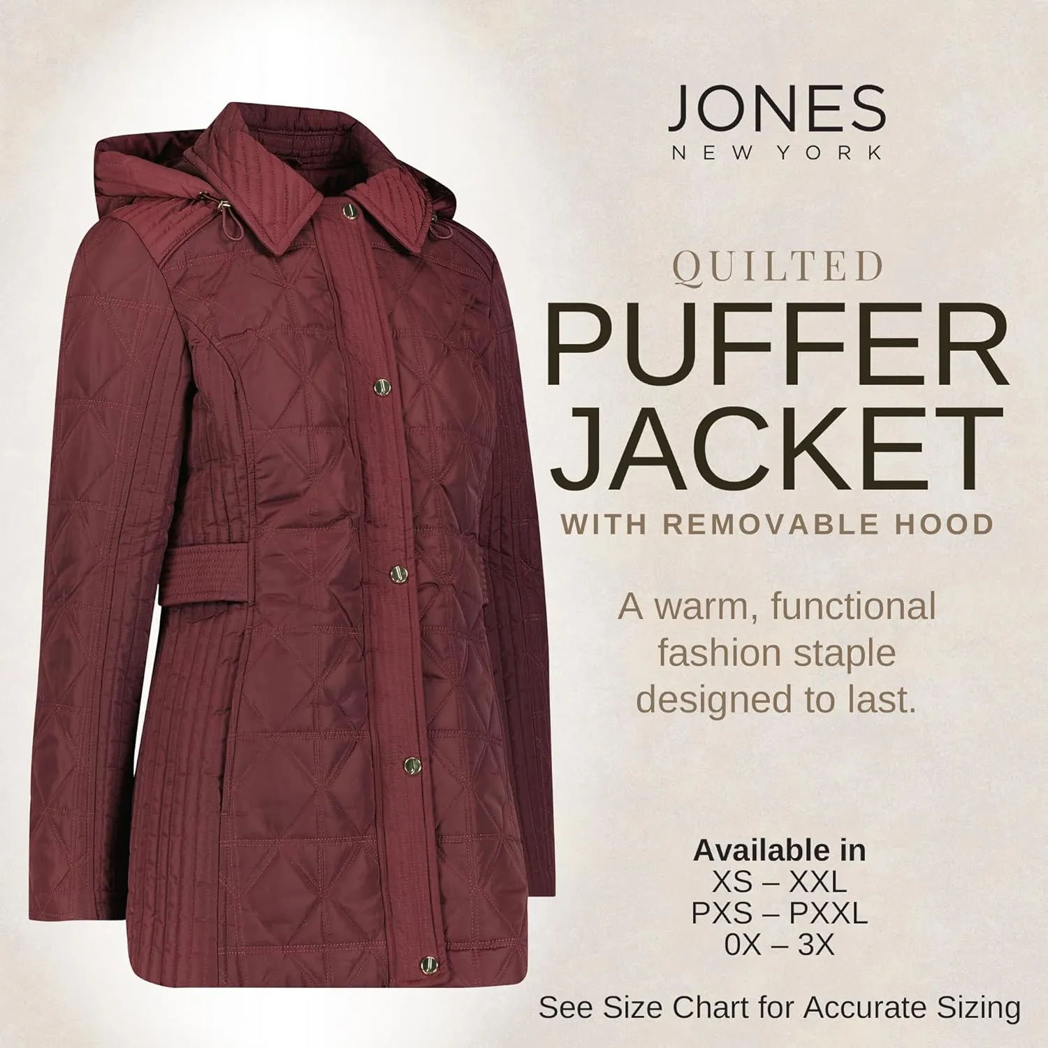 Jones New York Puffer Jacket Womens, Women Jacket Winter, Quilted Jackets for Women