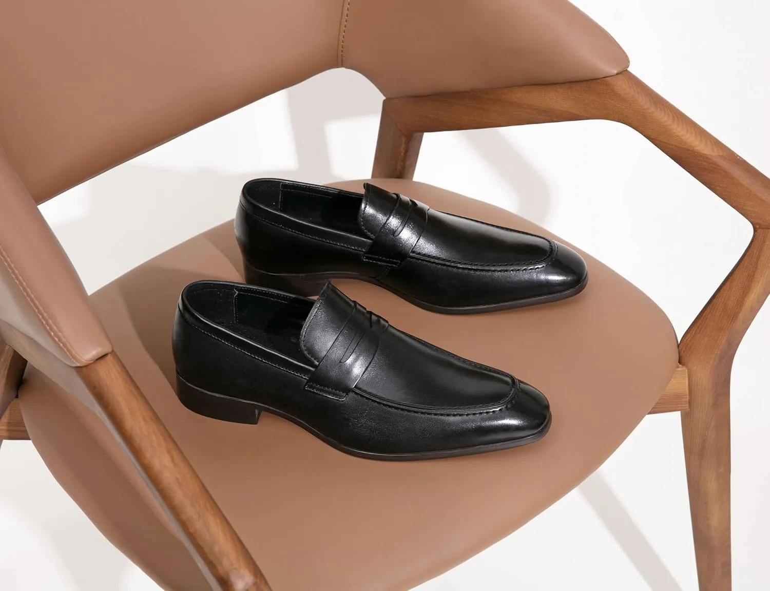 Jouesn Men's Dress Shoes Premium Leather Penny Loafers for Men Slip-On Formal Dress Loafers for Men