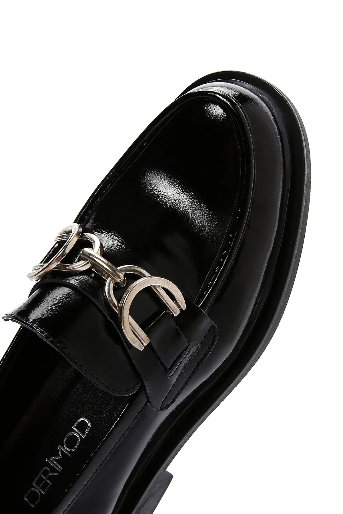 Kadın Siyah Deri Rugan Maskülen Klasik Loafer