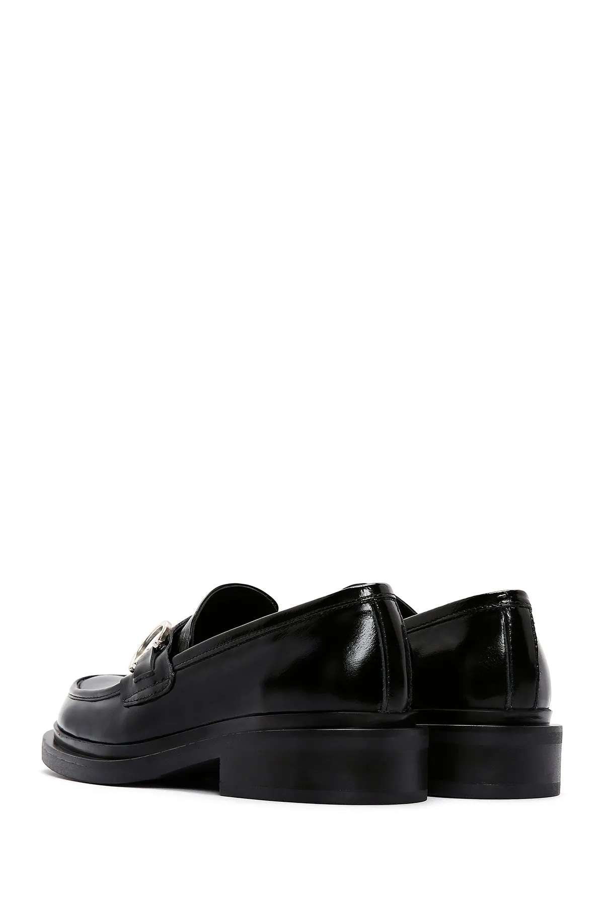 Kadın Siyah Deri Rugan Maskülen Klasik Loafer