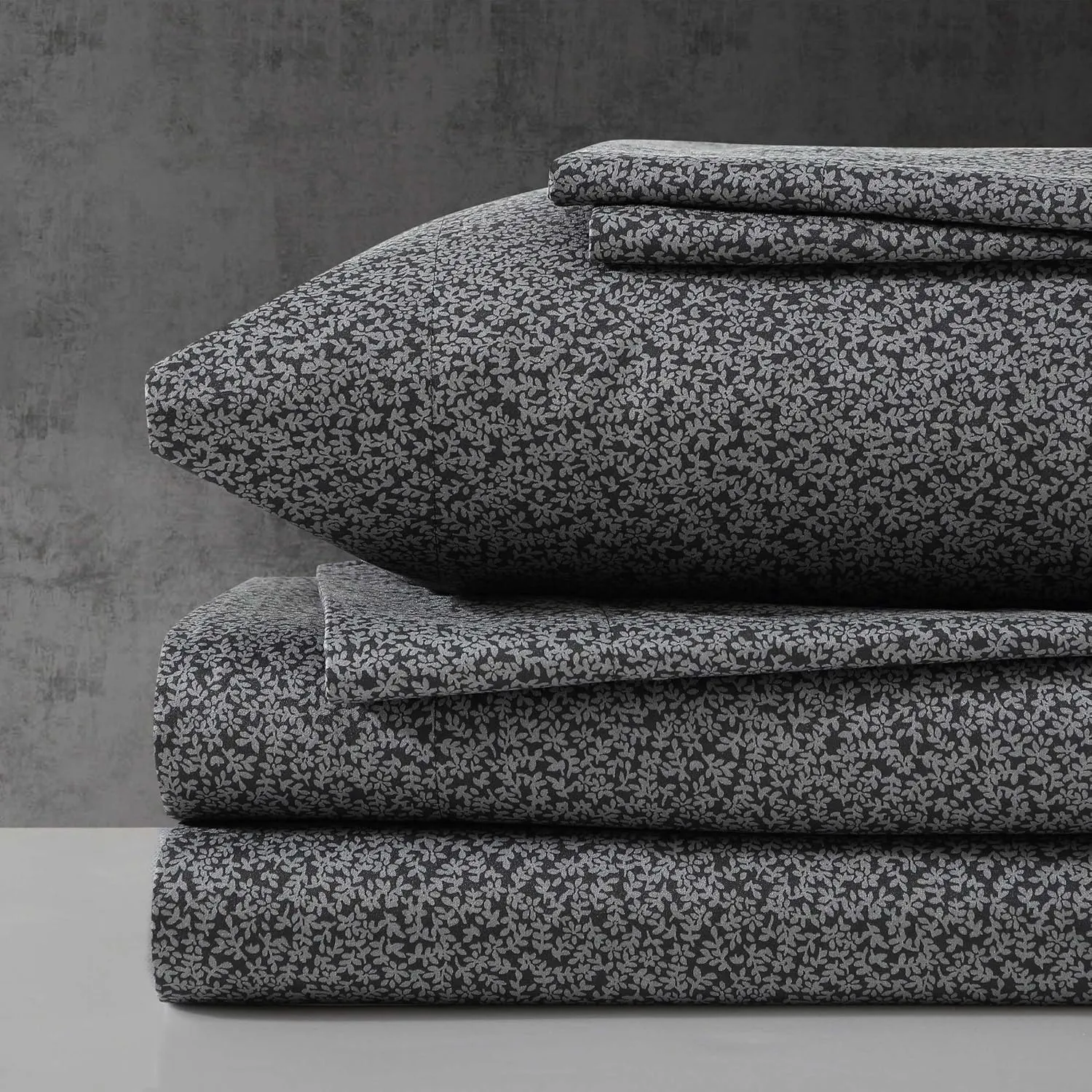 Kenneth Cole - Full Sheet Set, Super Soft Wrinkle-Resistant Bedding with Bonus Pillowcases, Floral Home Decor, Oeko-Tex Certified (Chill Flowers Charcoal, Full)