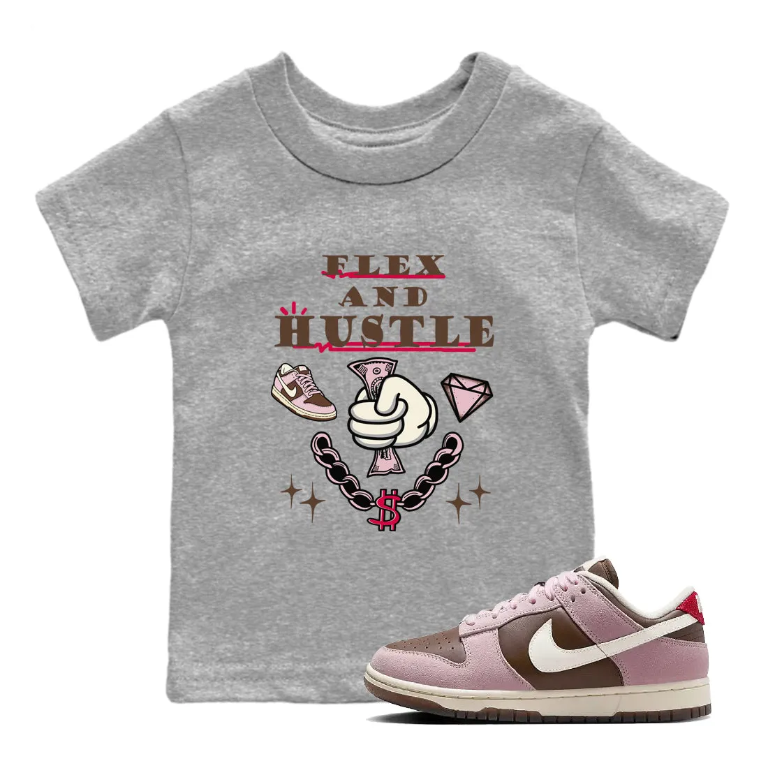 Kids SNRT Hustle Dunk And Cacao - And Pink Foam Functional Client-focused service Tees Flex Wow Sneaker