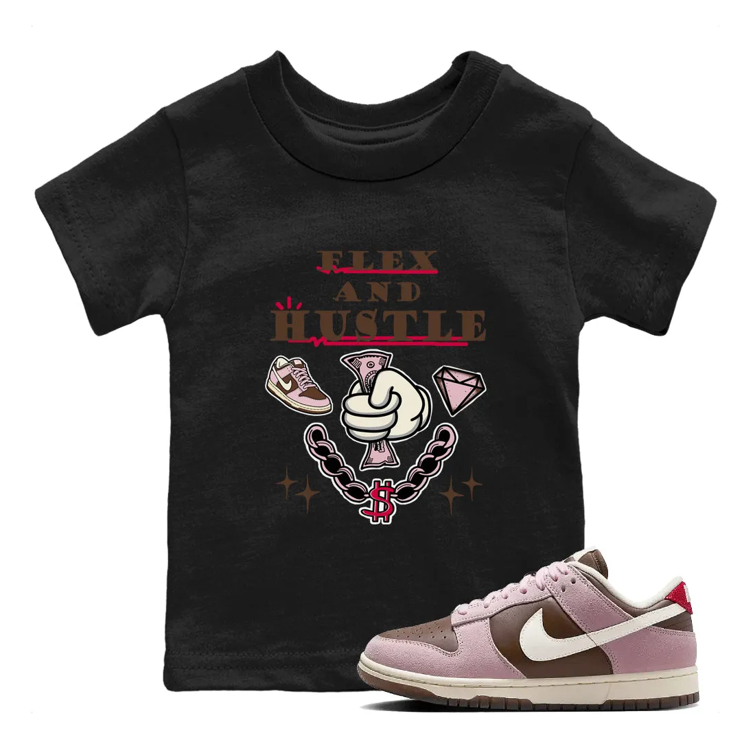 Kids SNRT Hustle Dunk And Cacao - And Pink Foam Functional Client-focused service Tees Flex Wow Sneaker