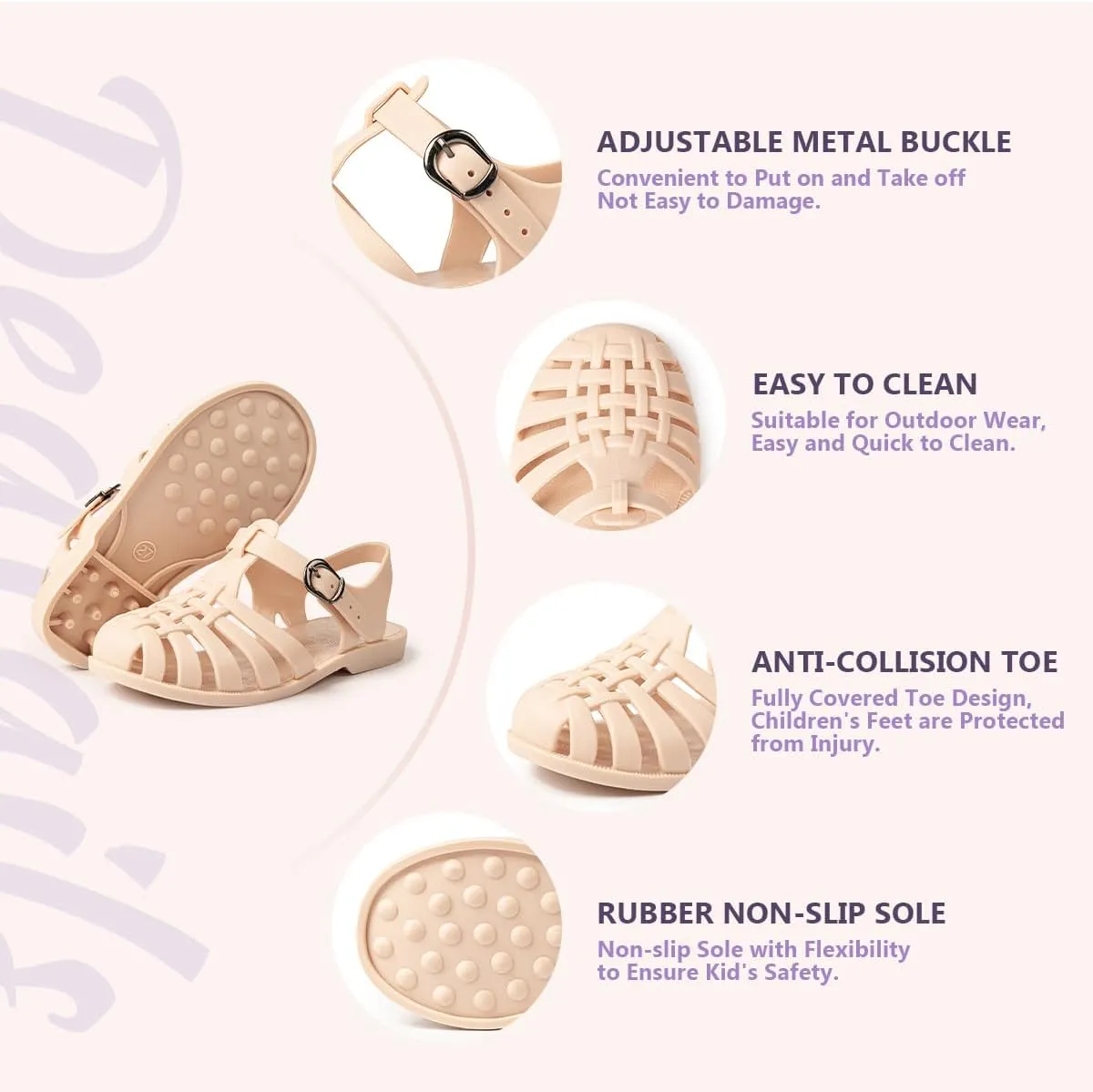 KIDSUN Toddler Girls Jelly Sandals Closed Toe Water Beach Summer Shoes Soft Rubber Sole Mary Jane Dress Shoes Princess Flat