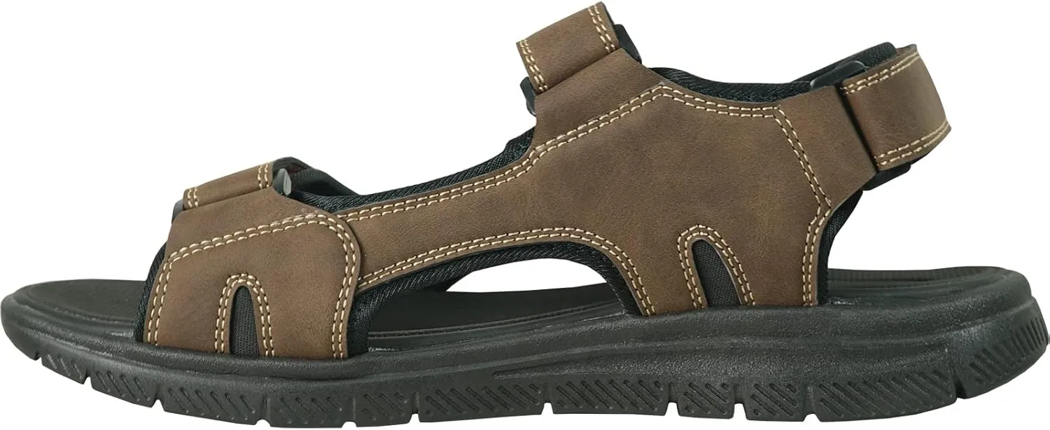 KOZI Men Classic Casual Sandal River Sandal SPORTSMAN Open Toe Adjustable Hook-and-Loop Strap Black Coffee Navy