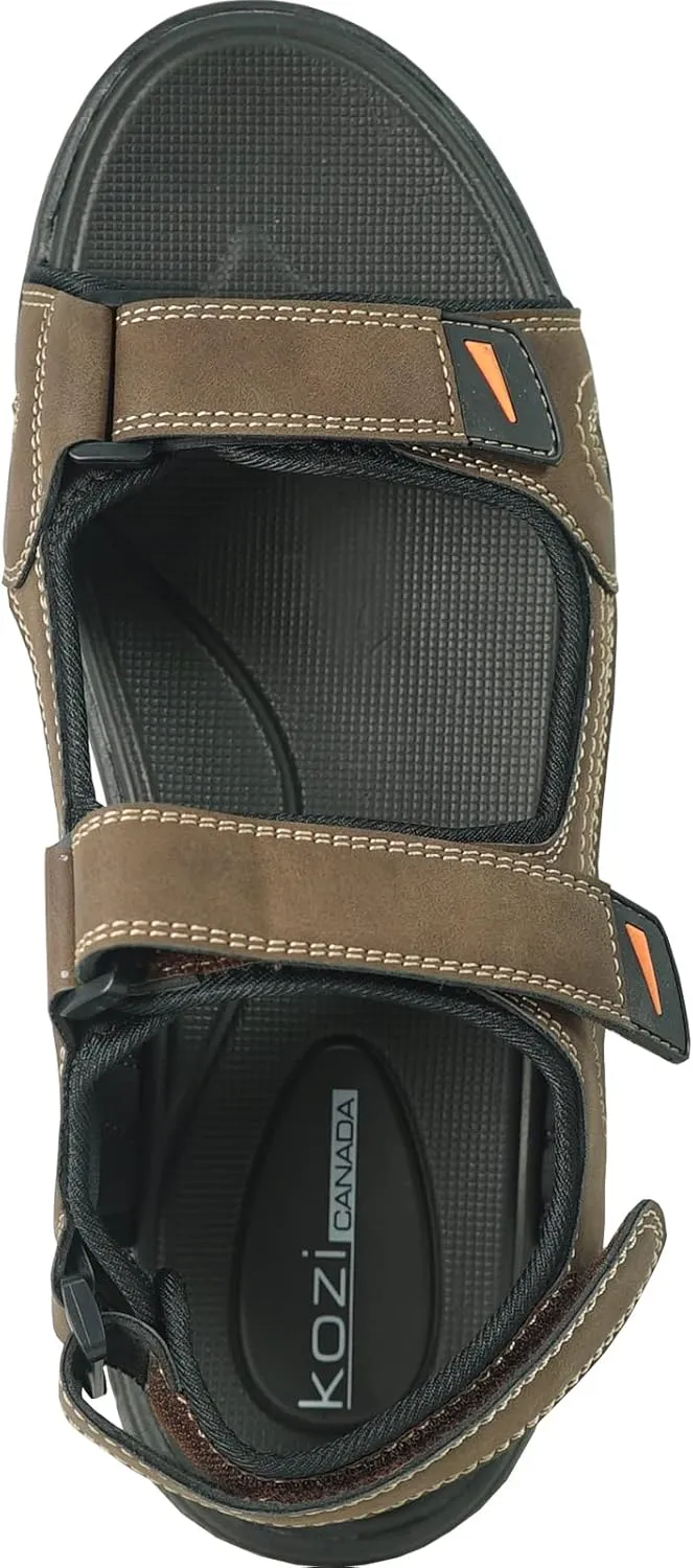 KOZI Men Classic Casual Sandal River Sandal SPORTSMAN Open Toe Adjustable Hook-and-Loop Strap Black Coffee Navy