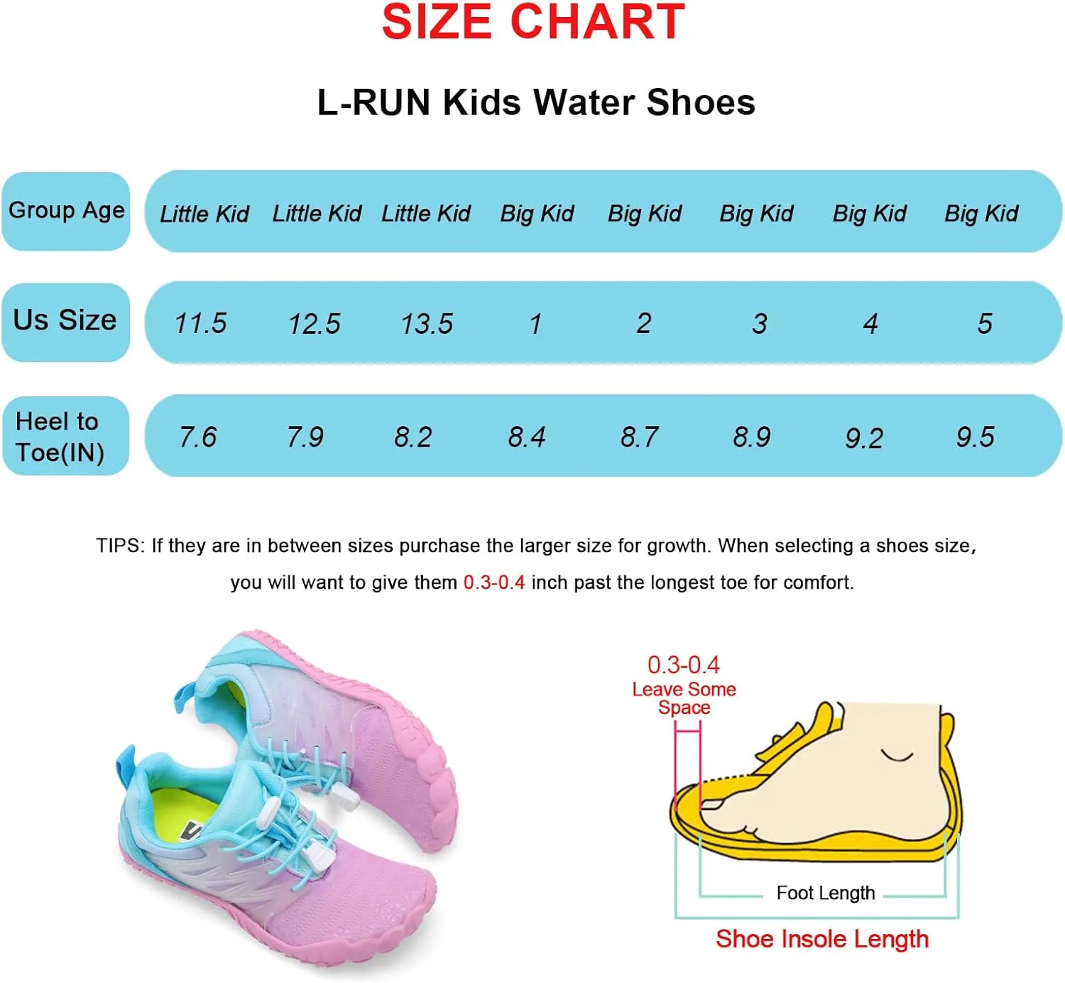 L-RUN Kids Water Shoes Boys Girls Barefoot Water Hiking Shoes Indoor Outdoor Quick Dry Athletic Sneaker Shoes