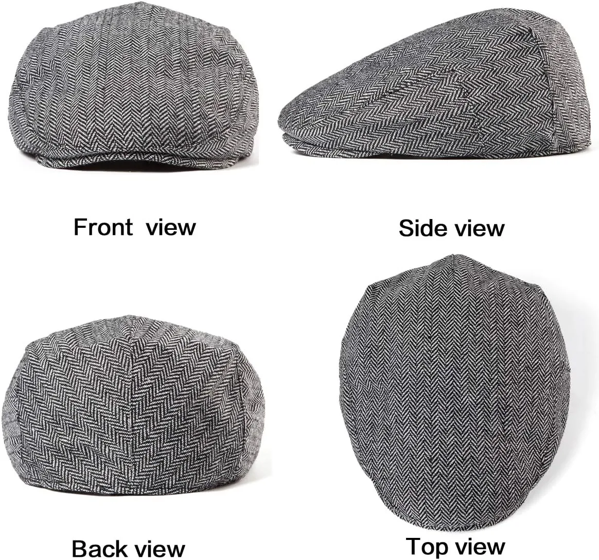 LADYBRO 2Pack Adjustable Newsboy Hats for Men Flat Cap Irish Cabbie Wool Blend Tweed