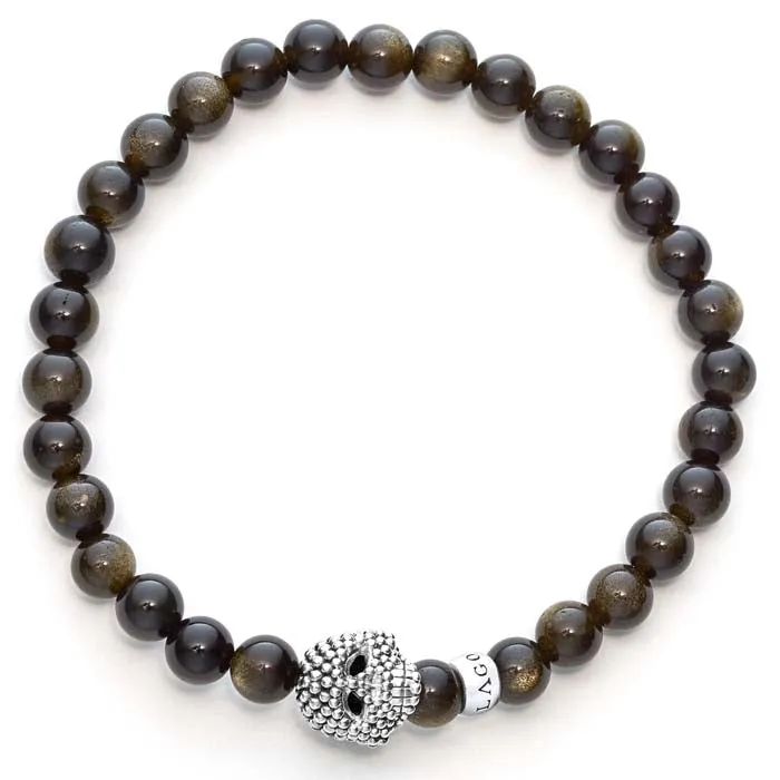 LAGOS Anthem Golden Obsidian Skull Bracelet in Sterling Silver – Size Medium