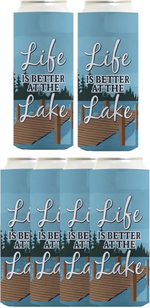 Lake Theme Decor Life is Better at the Lake 6-Pack Ultra Slim Can Drink Sleeves