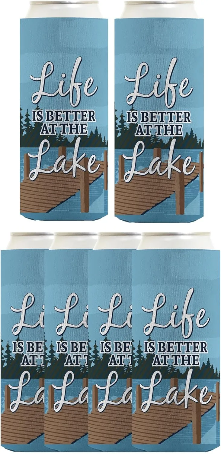 Lake Theme Decor Life is Better at the Lake 6-Pack Ultra Slim Can Drink Sleeves