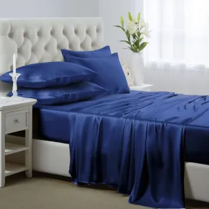 Lanest Housing Silk Satin Sheets, 6-Pieces King Size Satin Bed Sheet Set with Deep Pockets, Cooling and Soft Sheets King - Navy Blue