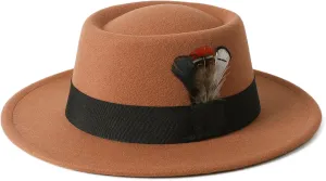 Lanzom Classic Fedora Hats for Women Flat Top Hat for Men Pork Pie Hat Wide Brim Church Boater Trilby Cap