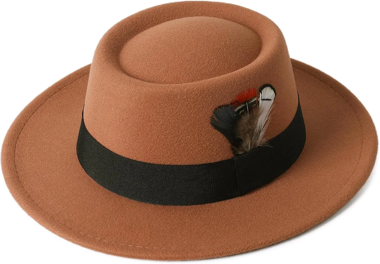 Lanzom Classic Fedora Hats for Women Flat Top Hat for Men Pork Pie Hat Wide Brim Church Boater Trilby Cap