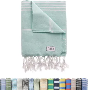 Large Turkish Beach Towel, Classic Mint - Super Soft & Lightweight Quick Dry Absorbent Towels for Beach, Picnic Blanket or Bath Towel - Sand Free Organic Turkish Cotton Yarn