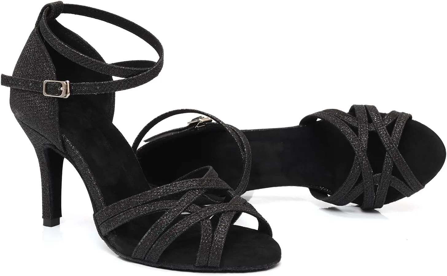 Latin Ballroom Dance Shoes for Women Salsa Dance Heels Suede Sole Open Toe Bachata Parties Wedding Performance Professional 3 1/3 inch Dancing Heels