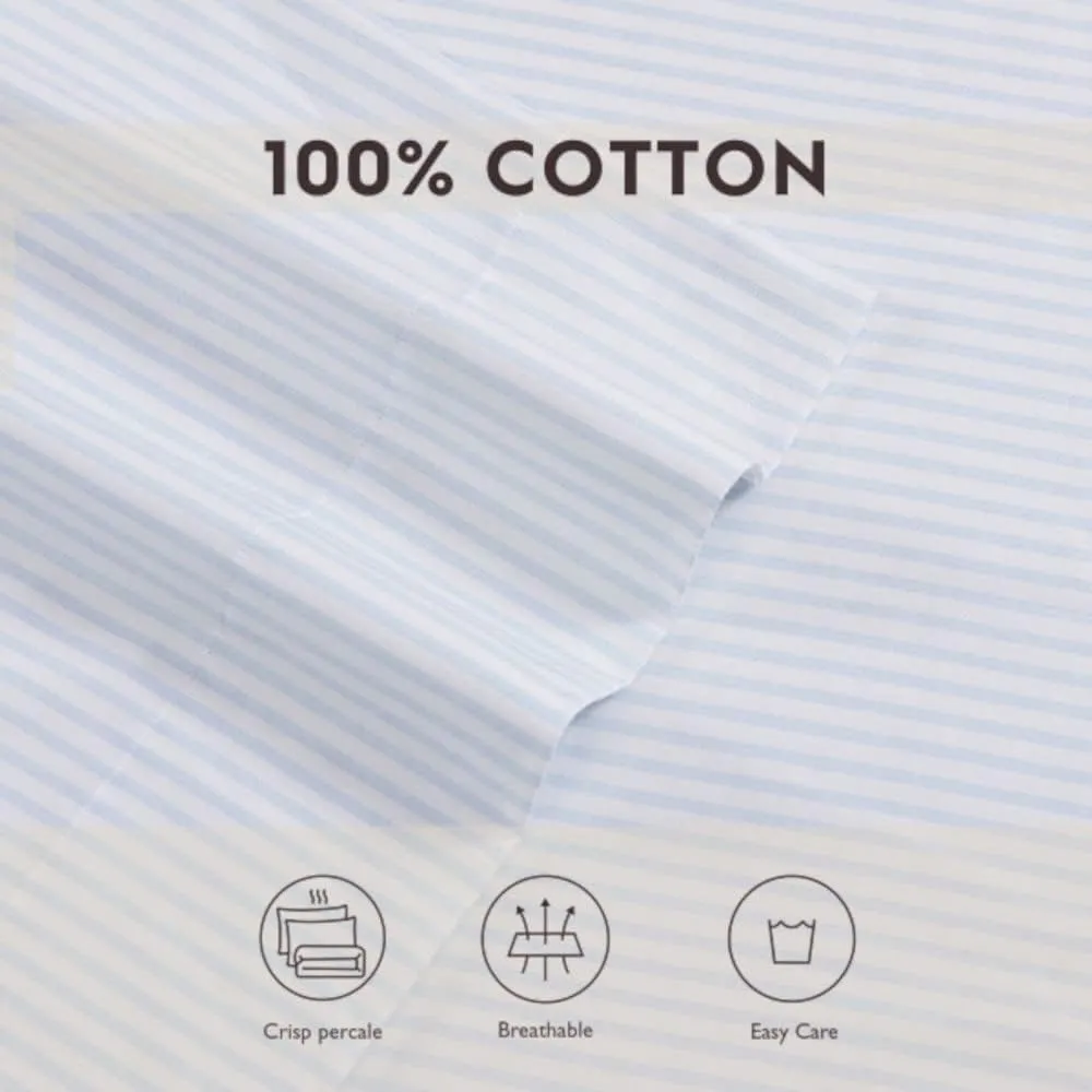 Laura Ashley Home - Queen Sheets, Soft Sateen Cotton Bedding Set - Sleek, Smooth, & Breathable Home Decor, Ramona Blue