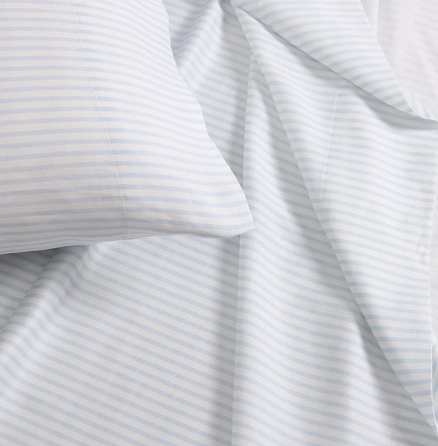 Laura Ashley Home - Queen Sheets, Soft Sateen Cotton Bedding Set - Sleek, Smooth, & Breathable Home Decor, Ramona Blue