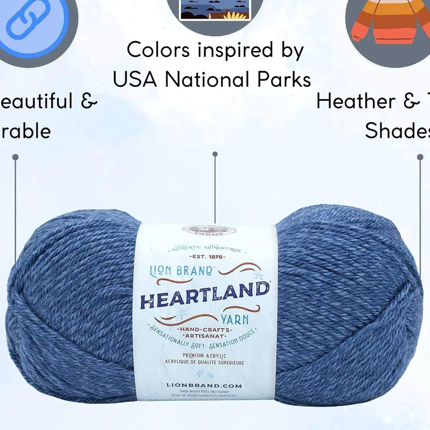 Lion Brand Heartland Carlsbad Caverns 136-108 (3-Skeins - Same Dye Lot) Worsted Medium #4 Acrylic Yarn for Crocheting and Knitting with Project Bag