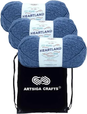 Lion Brand Heartland Carlsbad Caverns 136-108 (3-Skeins - Same Dye Lot) Worsted Medium #4 Acrylic Yarn for Crocheting and Knitting with Project Bag