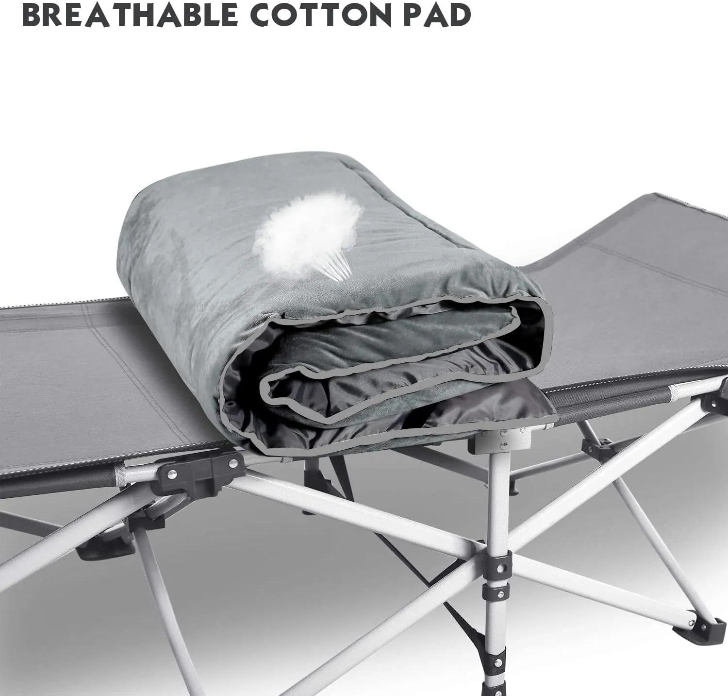 LITA XL Cot Pads for Camping, Soft Comfortable Cotton Thick Sleeping Cot Mattress Pad 72"x26", Grey and Navy Blue (Only Pad)