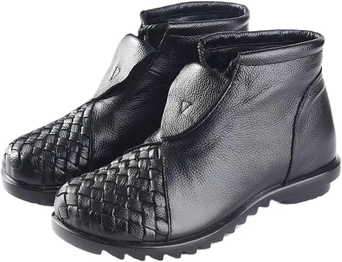 Loafers For Women Genuine Leather Ankle Boots for Women Soft Cowhide Front Zip Flat Boots