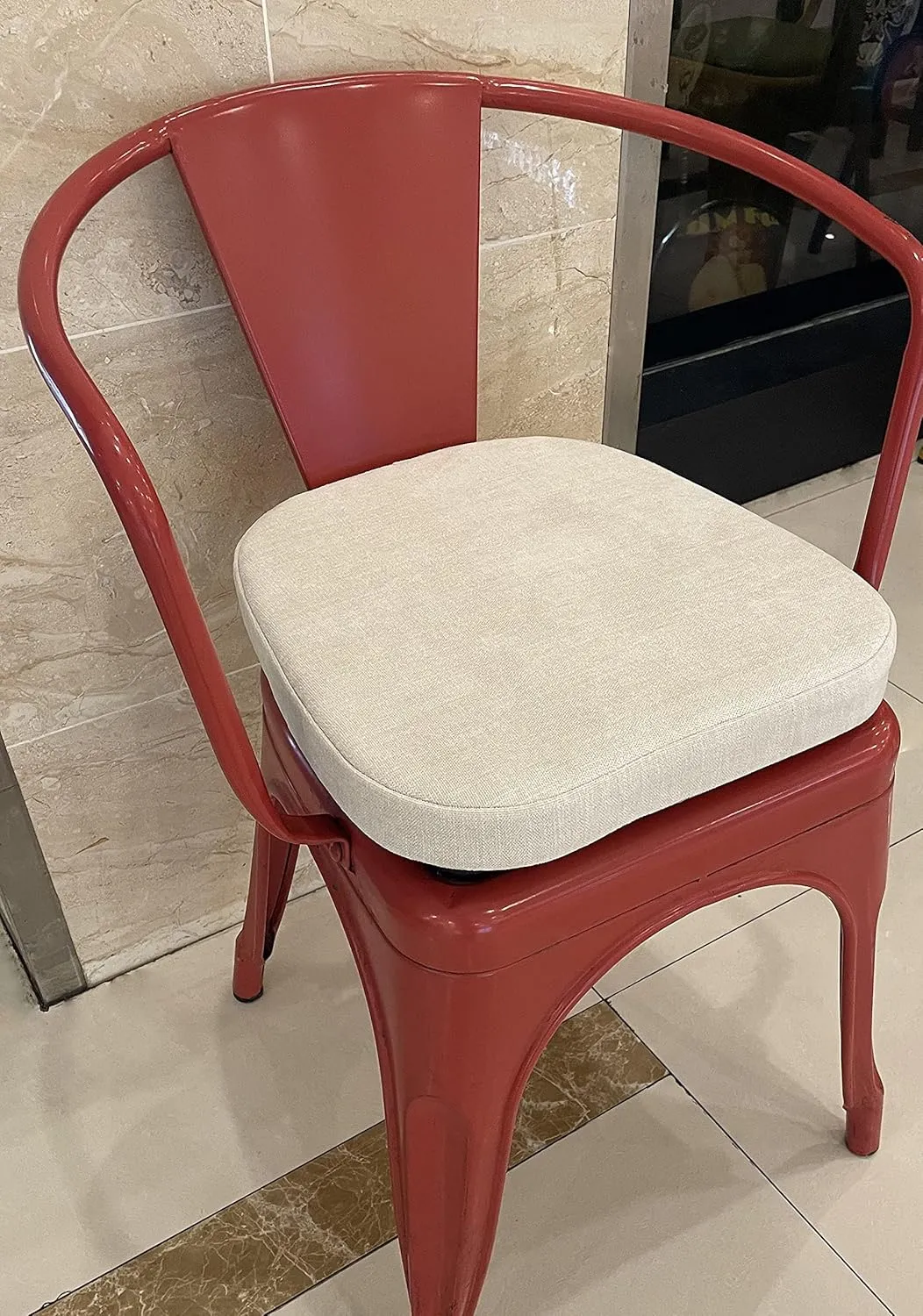 Loveboat Metal Chair Cushions, 14x14 Inches Metal Dining Chair Pads with Ties for Tolix Style Metal Chairs 2 Pack Miky White