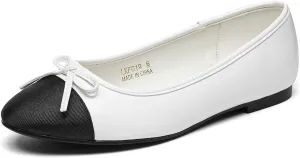 Lryweisy Women's Flats Mary Jane Shoes for Women Ballet Flats Comfortable PU Leather Slip on Shoes White/Black