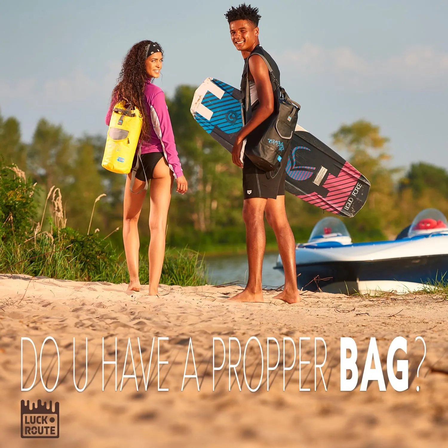 Luck route Dry Bag - Waterproof Backpack for Kayaking, Boating and Fishing - Quick-Access Outer Pocket & 500D Tear Resistance PVC