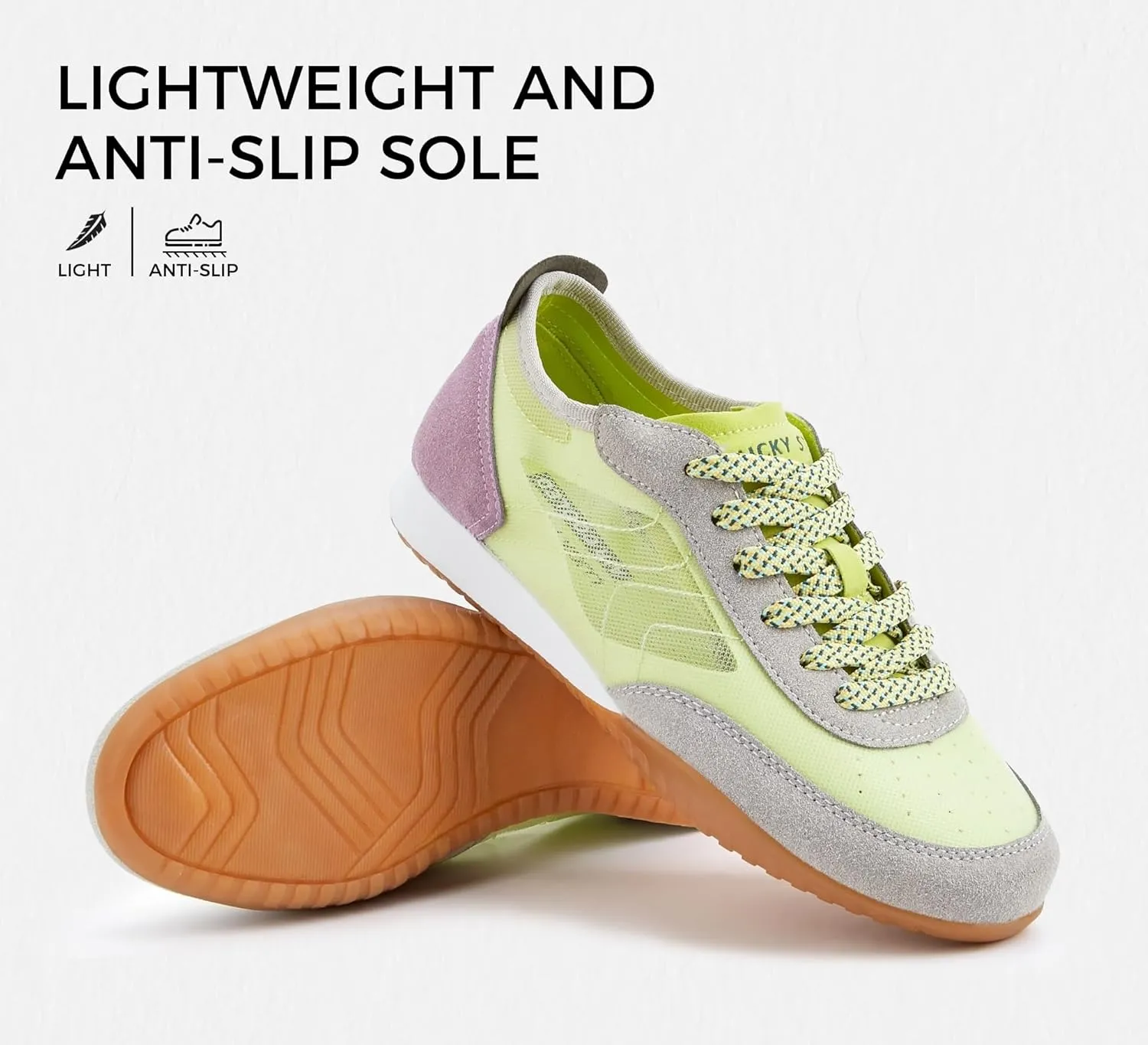 LUCKY STEP Women's Mesh Fashion Sneaker Colorblock Breathable Retro Lace-up Stylish Lifestyle Trendy Casual Walking Shoes