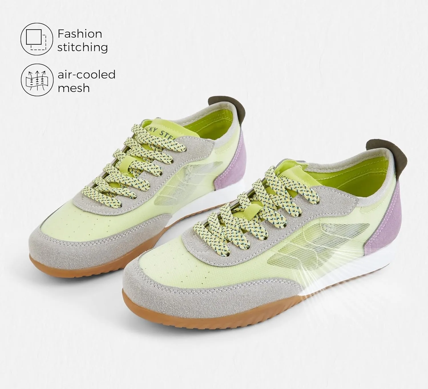 LUCKY STEP Women's Mesh Fashion Sneaker Colorblock Breathable Retro Lace-up Stylish Lifestyle Trendy Casual Walking Shoes