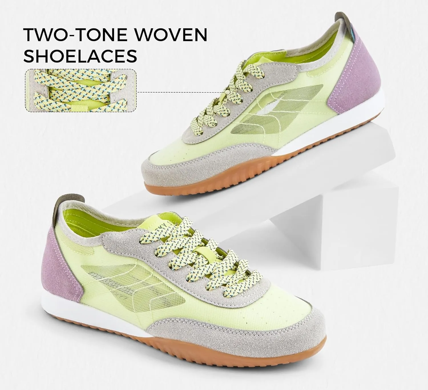 LUCKY STEP Women's Mesh Fashion Sneaker Colorblock Breathable Retro Lace-up Stylish Lifestyle Trendy Casual Walking Shoes