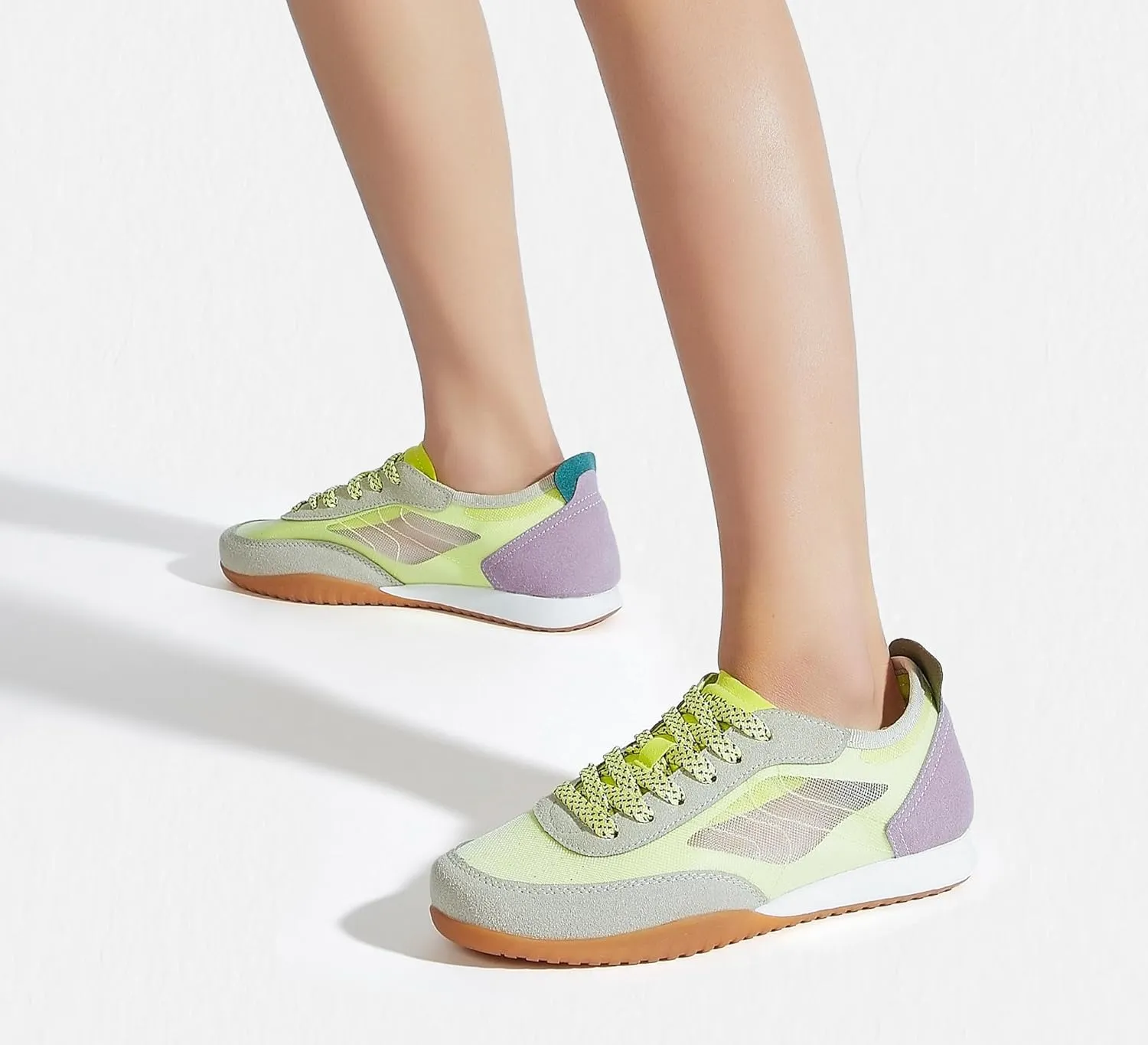 LUCKY STEP Women's Mesh Fashion Sneaker Colorblock Breathable Retro Lace-up Stylish Lifestyle Trendy Casual Walking Shoes