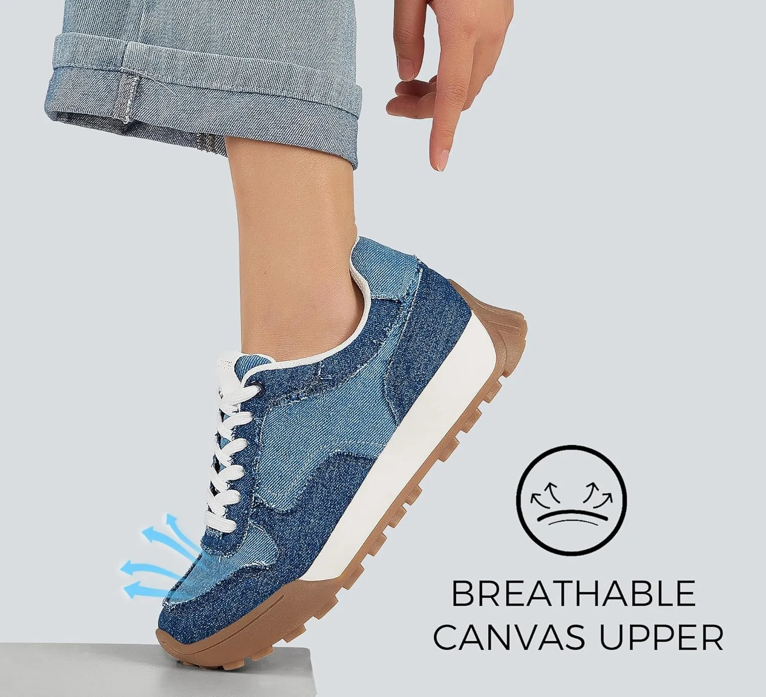 LUCKY STEP Women's Platform Canvas Sneaker Casual Lace-up Stylish Tennis Running Retro Classic Trainers Walking Fashion Sneakers