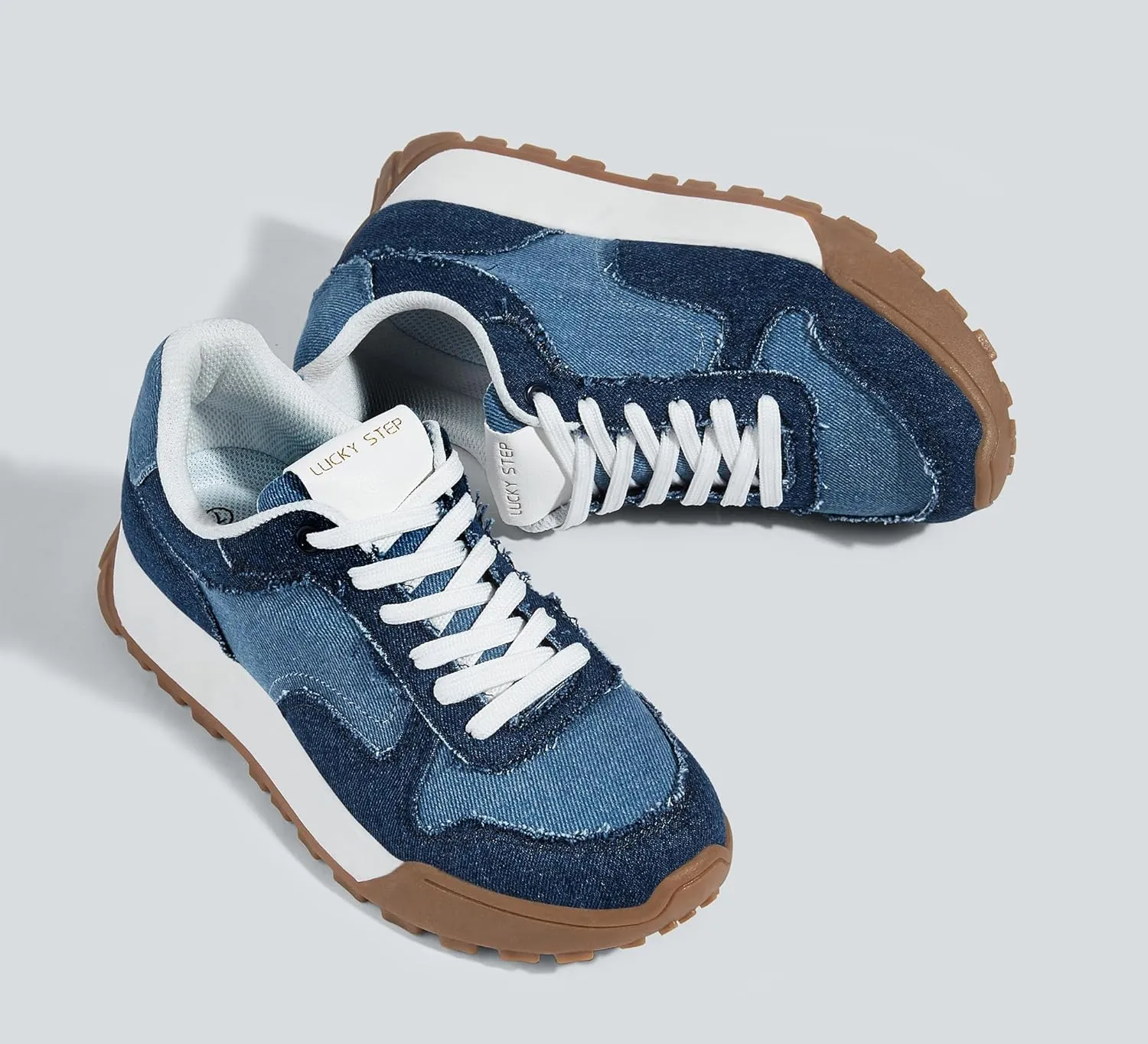 LUCKY STEP Women's Platform Canvas Sneaker Casual Lace-up Stylish Tennis Running Retro Classic Trainers Walking Fashion Sneakers