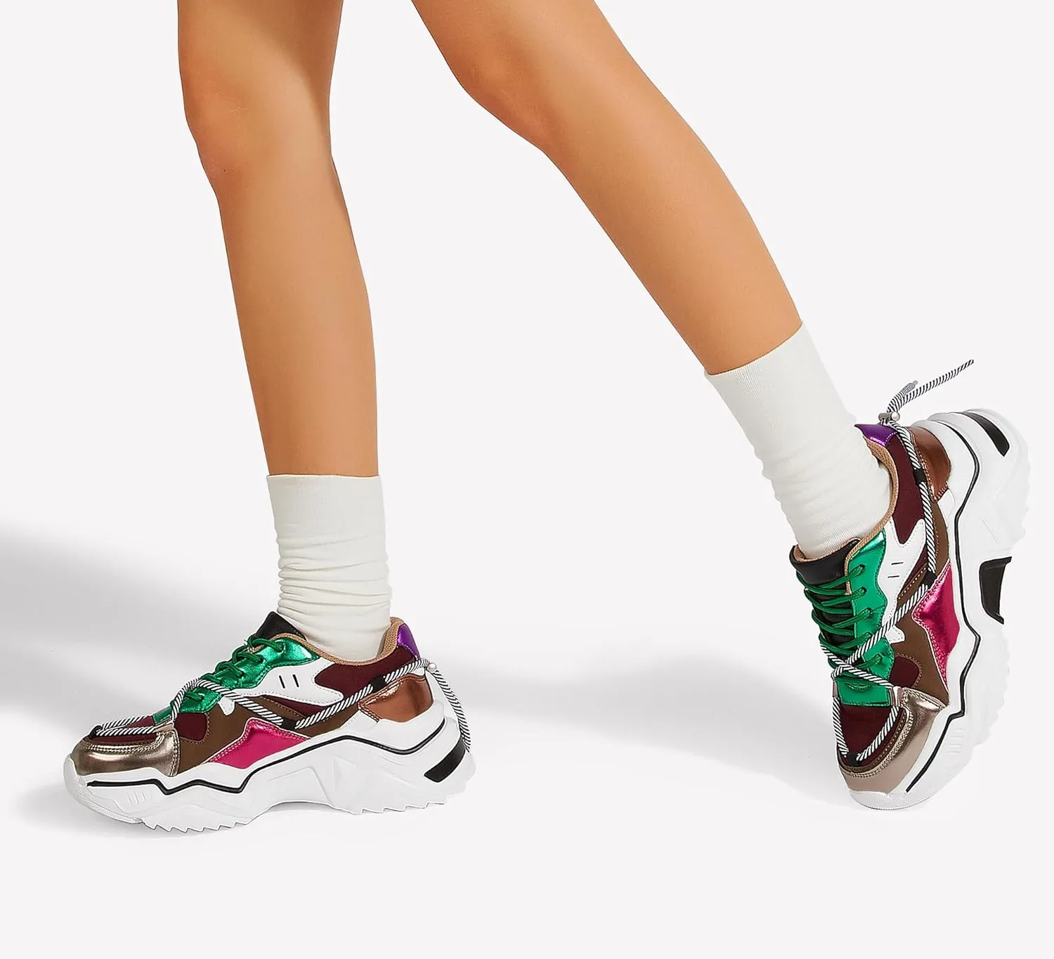 LUCKY STEP Women's Platform Colorful Fashion Sneakers Retro Colorblock Stylish Cute Chunky Dad Walking Shoes