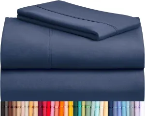 LuxClub Twin Sheets - Soft Kids Bed Sheet for Boys and Girls, 4 PC Deep Pockets 18" Eco Friendly Wrinkle Free Machine Washable Hotel Bedding Silky Soft- Navy